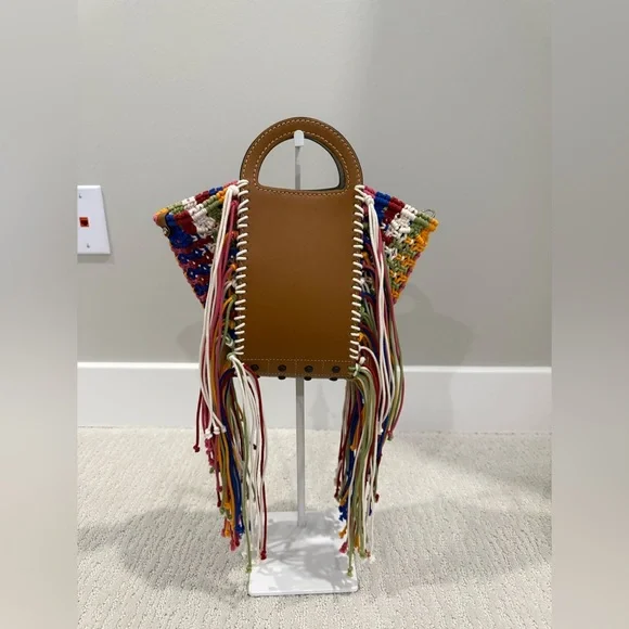 Tod’s Gommini shopping bag mini in leather and macrame multi color boho fringe